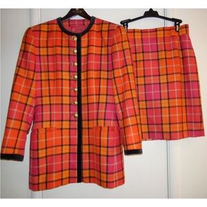 Mondi Wool Tartan Plaid Jacket Skirt 2 Pc Suit